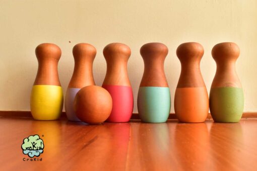 Wooden Bowling Set  I Montessori Toy (Colored)