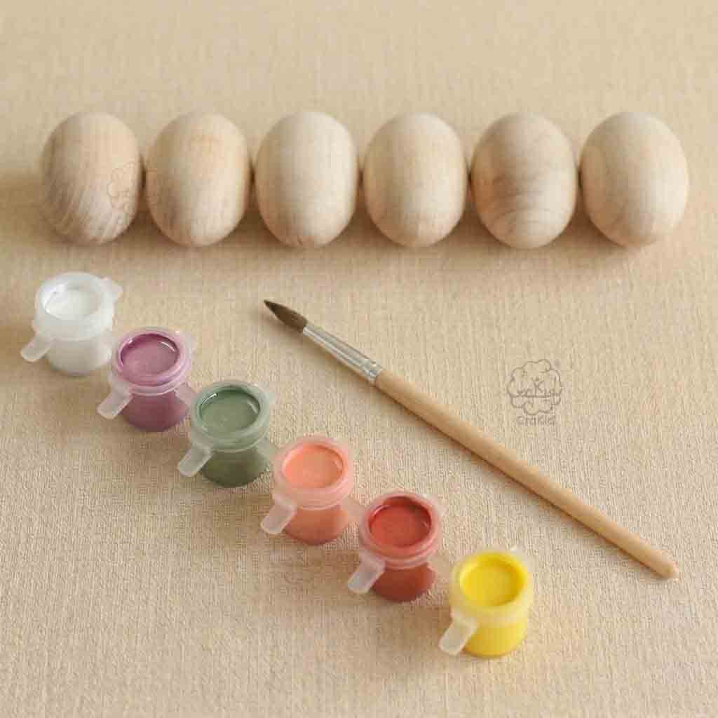DIY 6 Wooden Easter Egg, Paint and Brush Set - Easter Eggs - Image 4