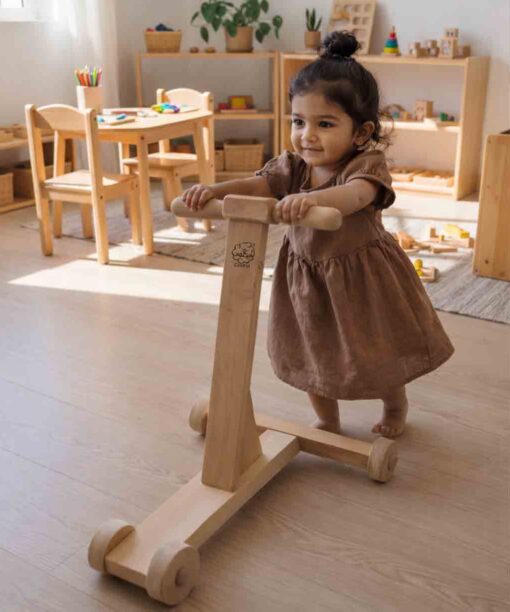 Wooden Baby Push Walker – Kids Push Wagon for Infants ad Toddler